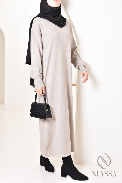 Robe longue femme pour l'hiver en maille douce,col montant pour hijabi