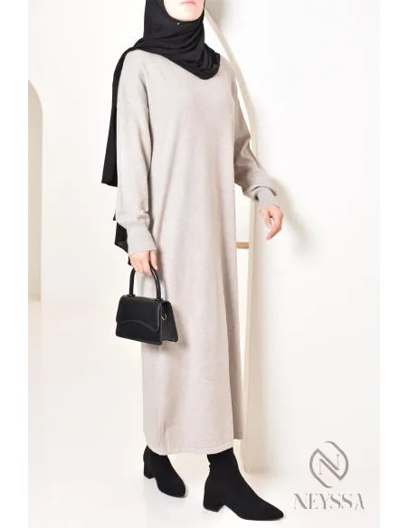 Robe longue femme pour l'hiver en maille douce,col montant pour hijabi