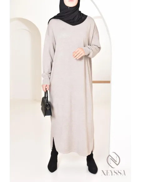 Robe longue femme pour l'hiver en maille douce,col montant pour hijabi