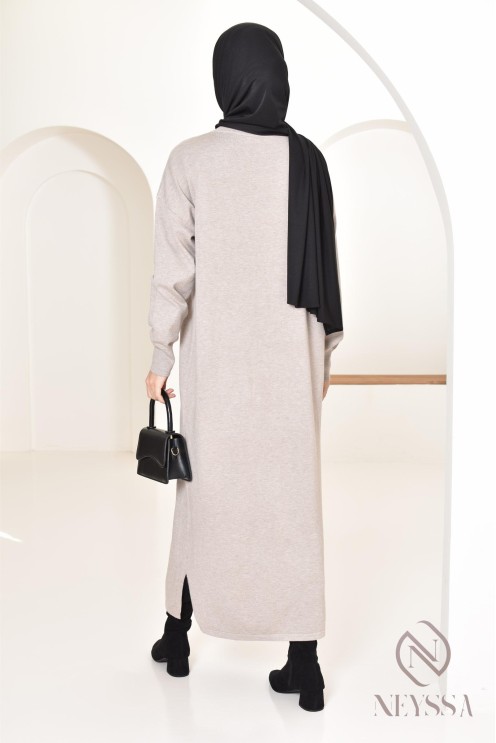 Robe longue femme pour l'hiver en maille douce,col montant pour hijabi