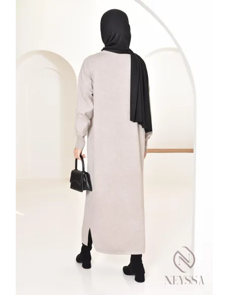 Robe longue femme pour l'hiver en maille douce,col montant pour hijabi