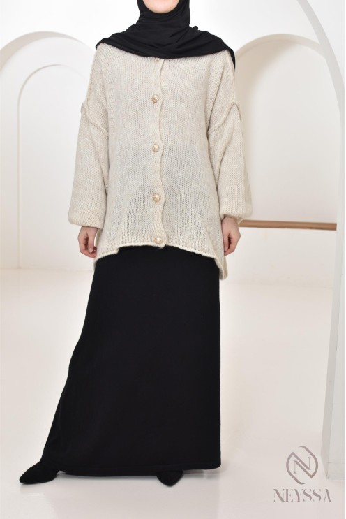 Ausgestellter langer Strickrock für den Winter, Hijabi-Winterlook