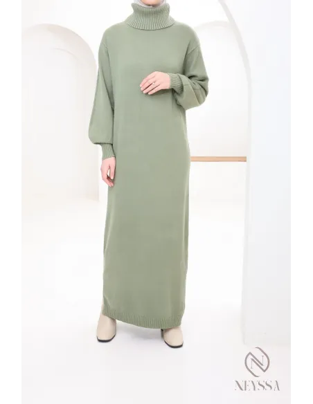 Longue robe pour femme modestes, col montant roulé, ootd hiver hijabi