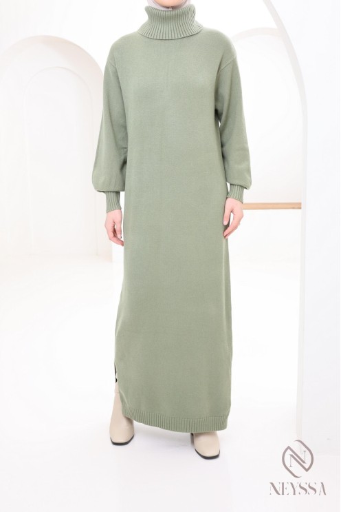 Long dress modest women, rolled stand-up collar, ootd winter hijabi