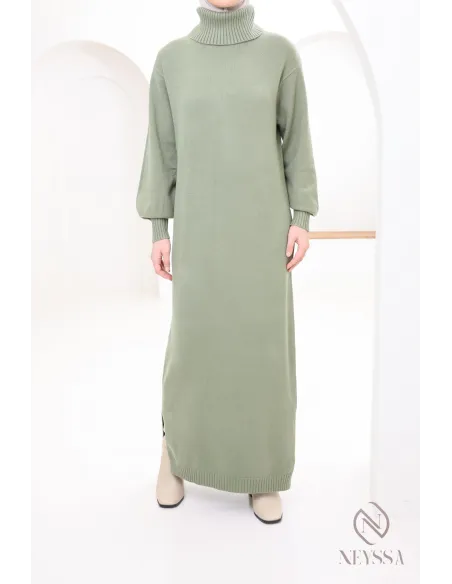 Longue robe pour femme modestes, col montant roulé, ootd hiver hijabi