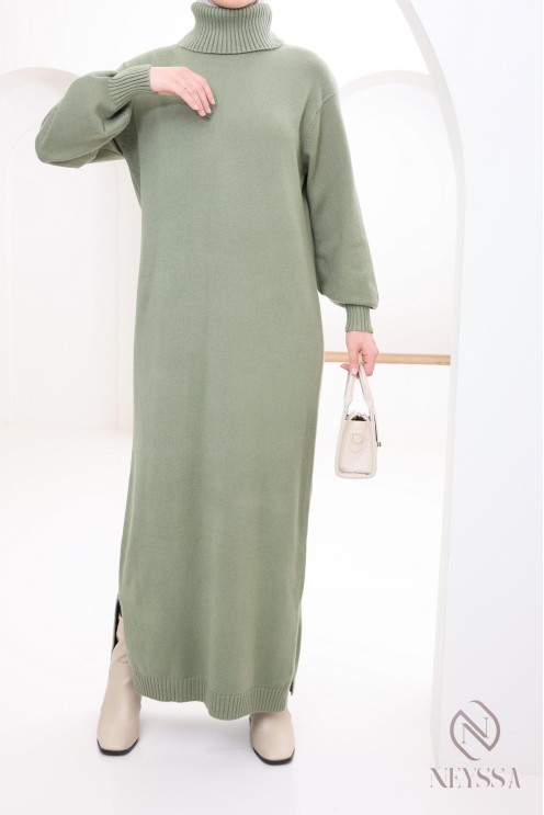 Longue robe pour femme modestes, col montant roulé, ootd hiver hijabi