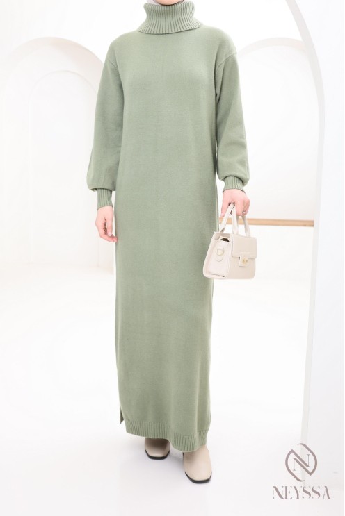 Longue robe pour femme modestes, col montant roulé, ootd hiver hijabi