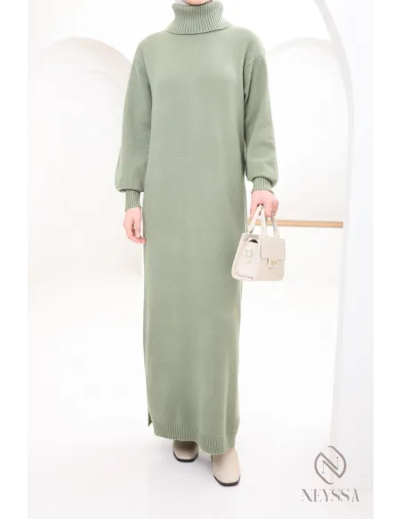 Long dress modest women, rolled stand-up collar, ootd winter hijabi