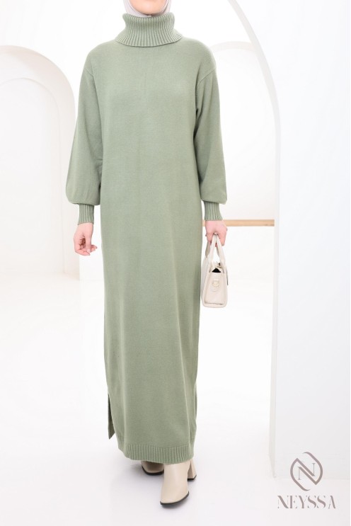 Longue robe pour femme modestes, col montant roulé, ootd hiver hijabi