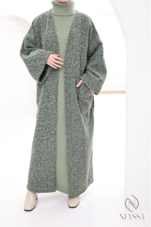 Langes Kleid für bescheidene Frauen, gerollter Stehkragen