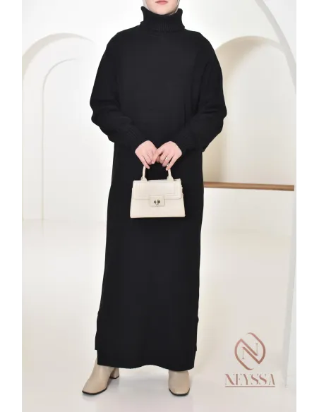 Longue robe pour femme modestes, col montant roulé, ootd hiver hijabi