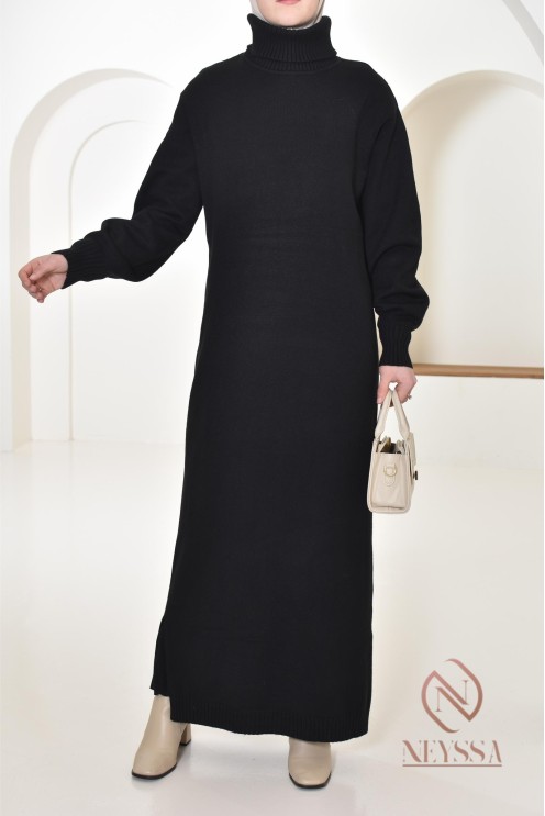 Langes Kleid für bescheidene Frauen, gerollter Stehkragen