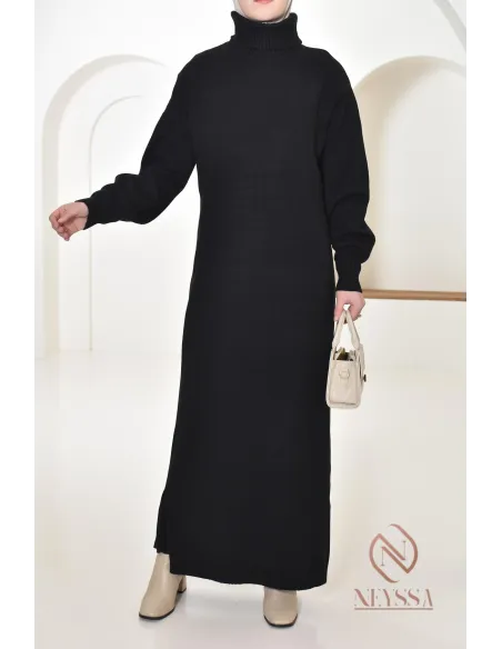 Langes Kleid für bescheidene Frauen, gerollter Stehkragen