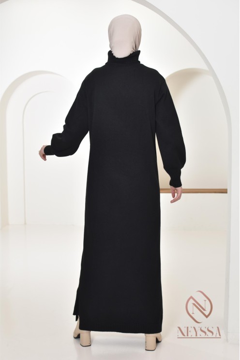 Long dress modest women, rolled stand-up collar, ootd winter hijabi