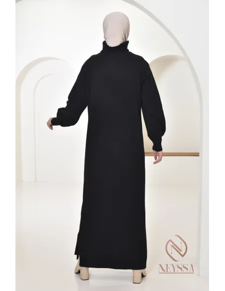 Longue robe pour femme modestes, col montant roulé, ootd hiver hijabi