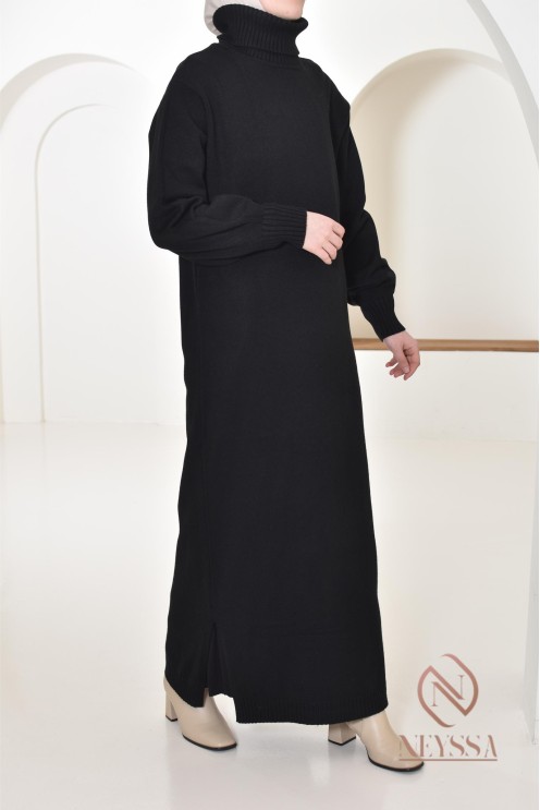 Long dress modest women, rolled stand-up collar, ootd winter hijabi