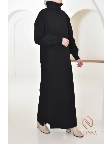 Langes Kleid für bescheidene Frauen, gerollter Stehkragen