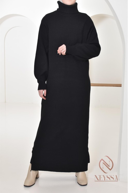 Long dress modest women, rolled stand-up collar, ootd winter hijabi