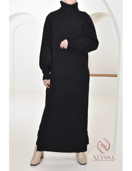 Langes Kleid für bescheidene Frauen, gerollter Stehkragen