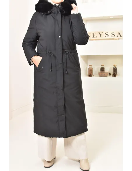 Longue parka réversible avec fourrure, manteau 2 en 1 pour l'hiver