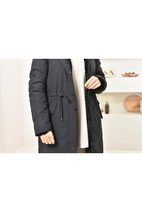 Langer Wendeparka mit Fell, ein 2-in-1-Mantel für den Winter