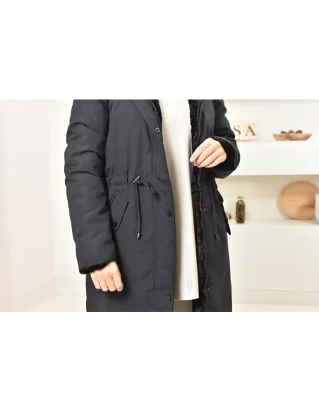 Long reversible parka with fur, 2-in-1 winter coat