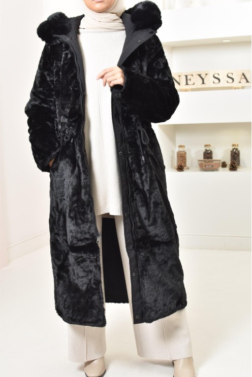 Long reversible parka with fur, 2-in-1 winter coat