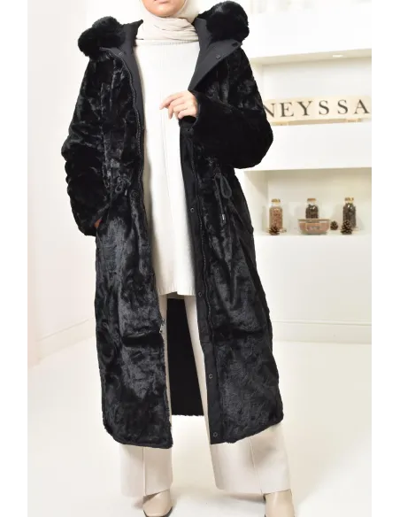 Long reversible parka with fur, 2-in-1 winter coat