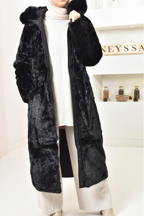 Long reversible parka with fur, 2-in-1 winter coat