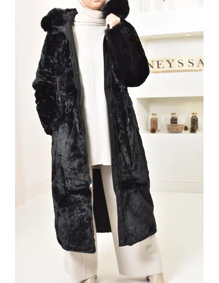 Long reversible parka with fur, 2-in-1 winter coat
