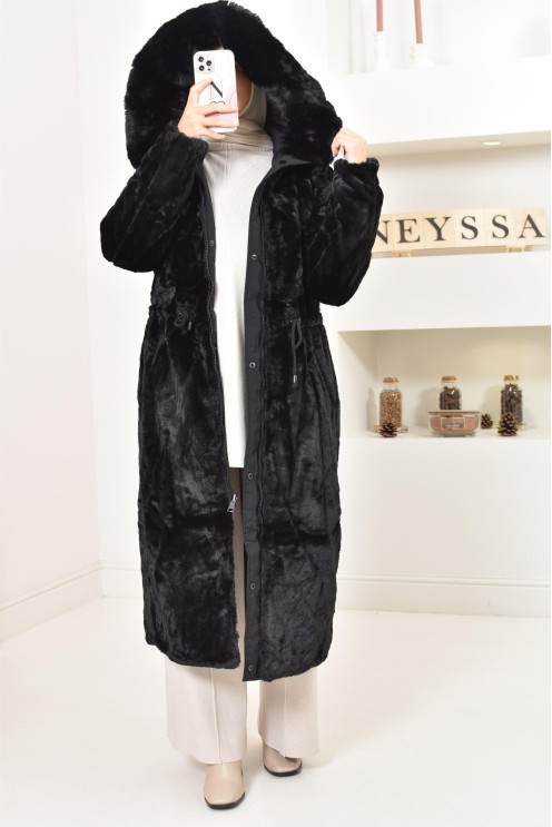 Longue parka réversible avec fourrure, manteau 2 en 1 pour l'hiver