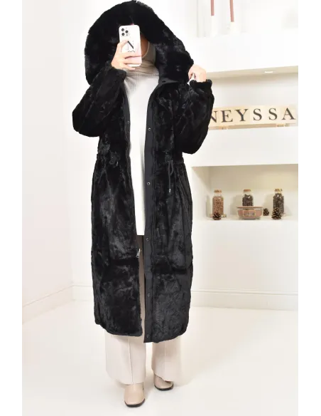 Long reversible parka with fur, 2-in-1 winter coat
