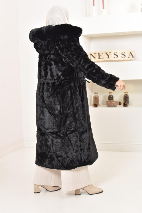 Long reversible parka with fur, 2-in-1 winter coat