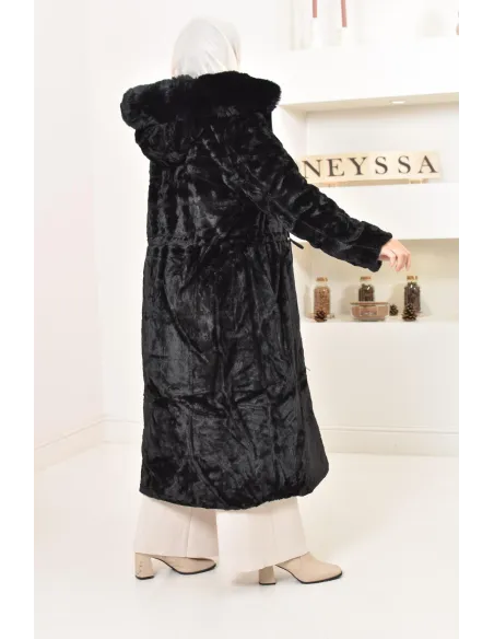 Long reversible parka with fur, 2-in-1 winter coat