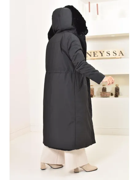 Long reversible parka with fur, 2-in-1 winter coat