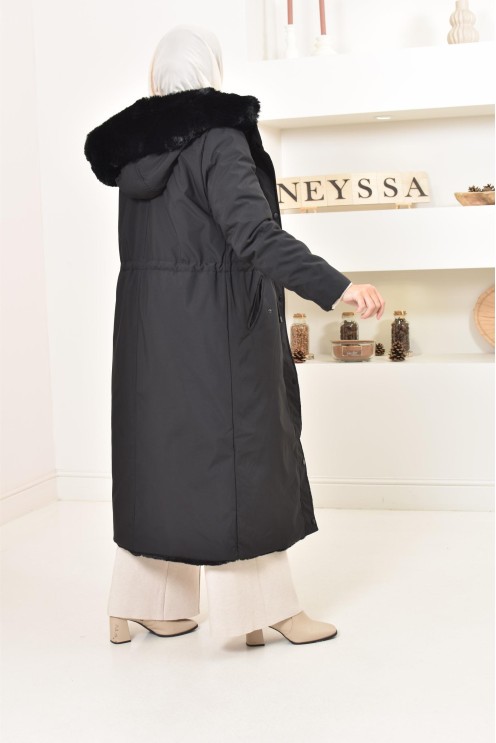 Long reversible parka with fur, 2-in-1 winter coat