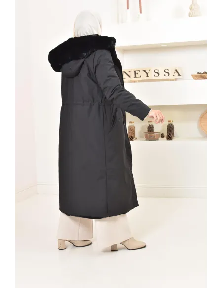 Longue parka réversible avec fourrure, manteau 2 en 1 pour l'hiver