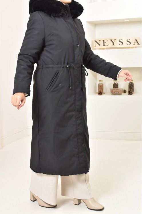 Longue parka réversible avec fourrure, manteau 2 en 1 pour l'hiver