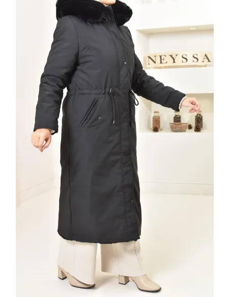 Long reversible parka with fur, 2-in-1 winter coat