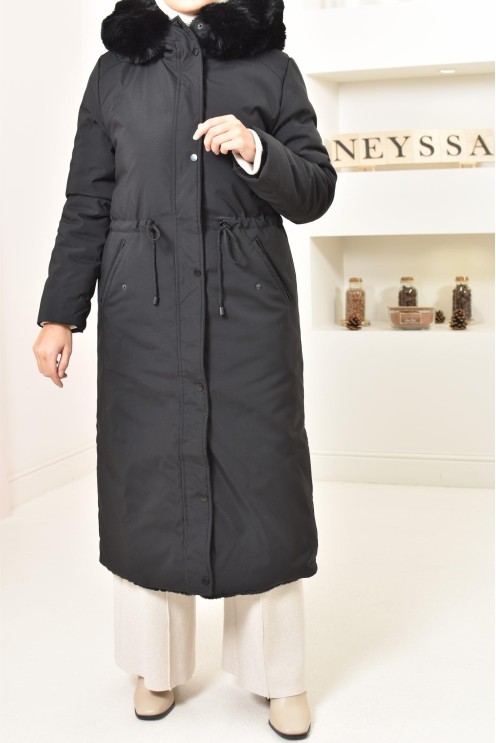Long reversible parka with fur, 2-in-1 winter coat