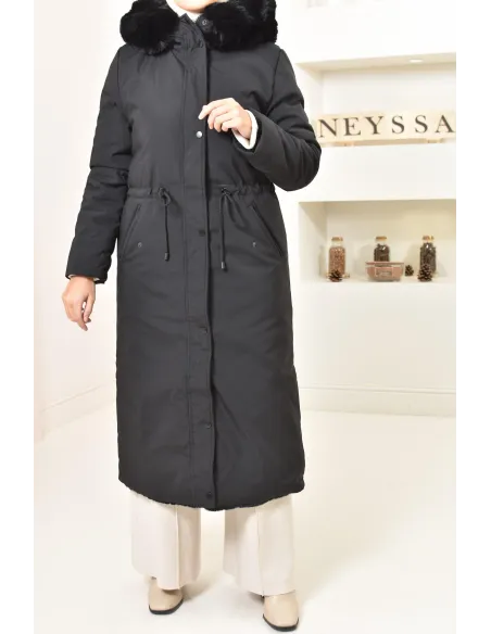 Long reversible parka with fur, 2-in-1 winter coat