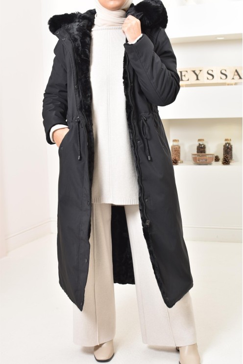 Long reversible parka with fur, 2-in-1 winter coat