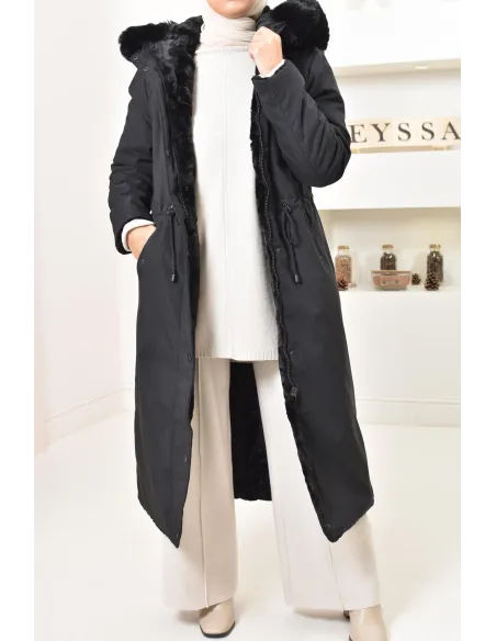 Long reversible parka with fur, 2-in-1 winter coat
