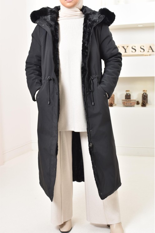 Long reversible parka with fur, 2-in-1 winter coat