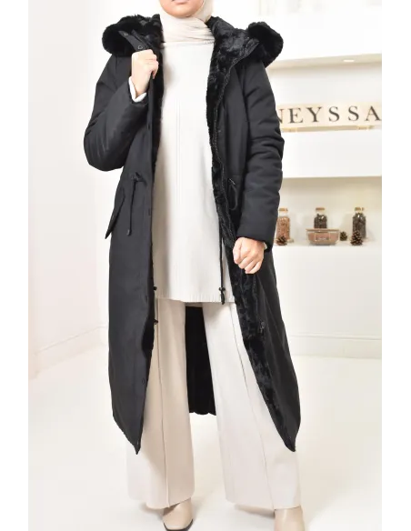 Long reversible parka with fur, 2-in-1 winter coat