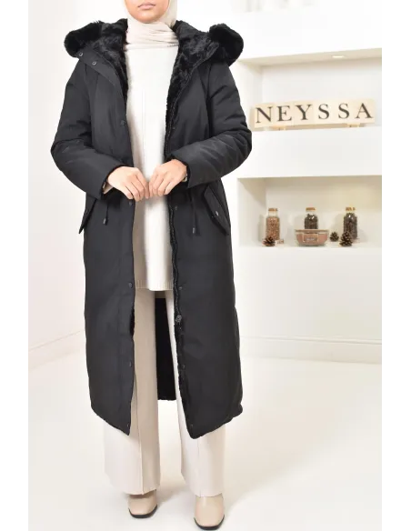 Long reversible parka with fur, 2-in-1 winter coat