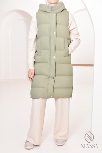 Women's khaki sleeveless down jacket, ideal for mid-season
