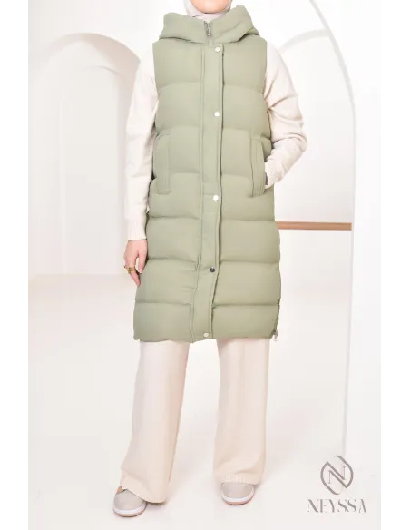 Ärmellose Daunenjacke für Damen in Khaki, ideal für die Übergangszeit