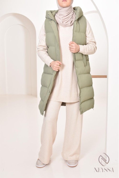 Ärmellose Daunenjacke für Damen in Khaki, ideal für die Übergangszeit