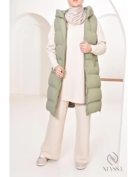 Women's khaki sleeveless down jacket, ideal for mid-season
